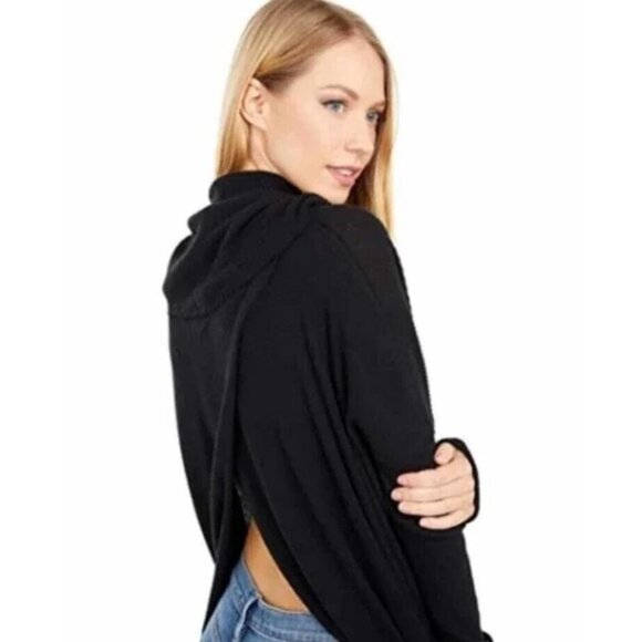 Free People Black Open Back Juicy Long Sleeve Thermal Cowl Neck Top Medium New - Picture 10 of 13